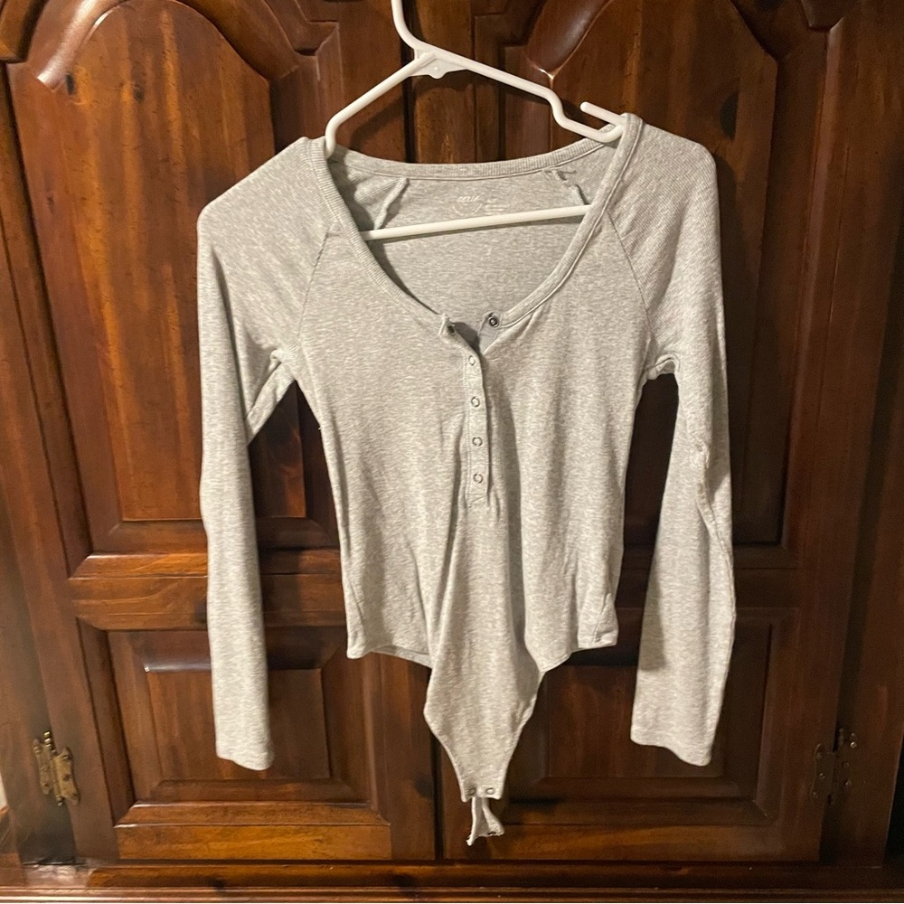 Aerie Heather Gray Long Sleeve Bodysuit